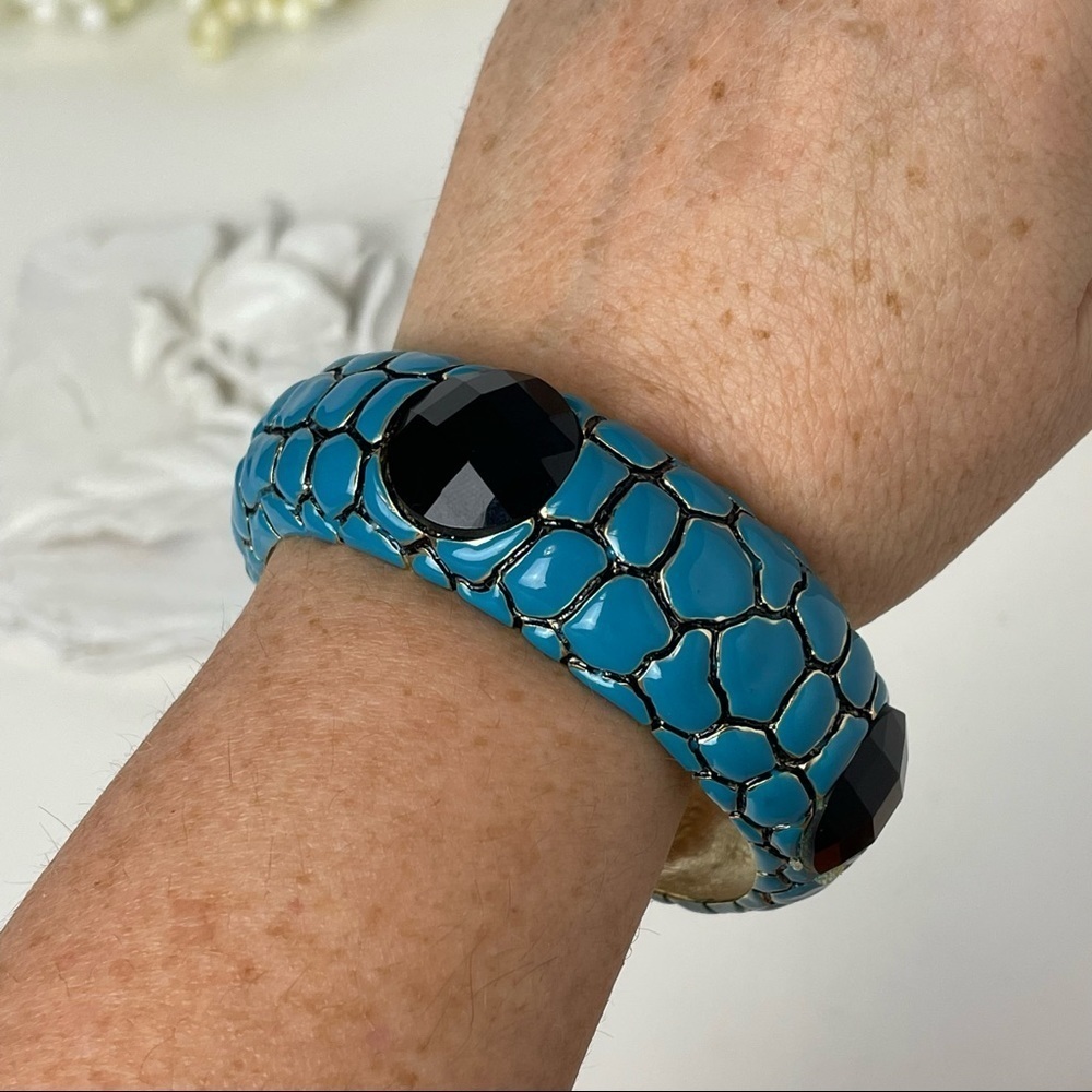 Bangle Bracelet Blue Snakeskin Design Large Blue Faux Stones